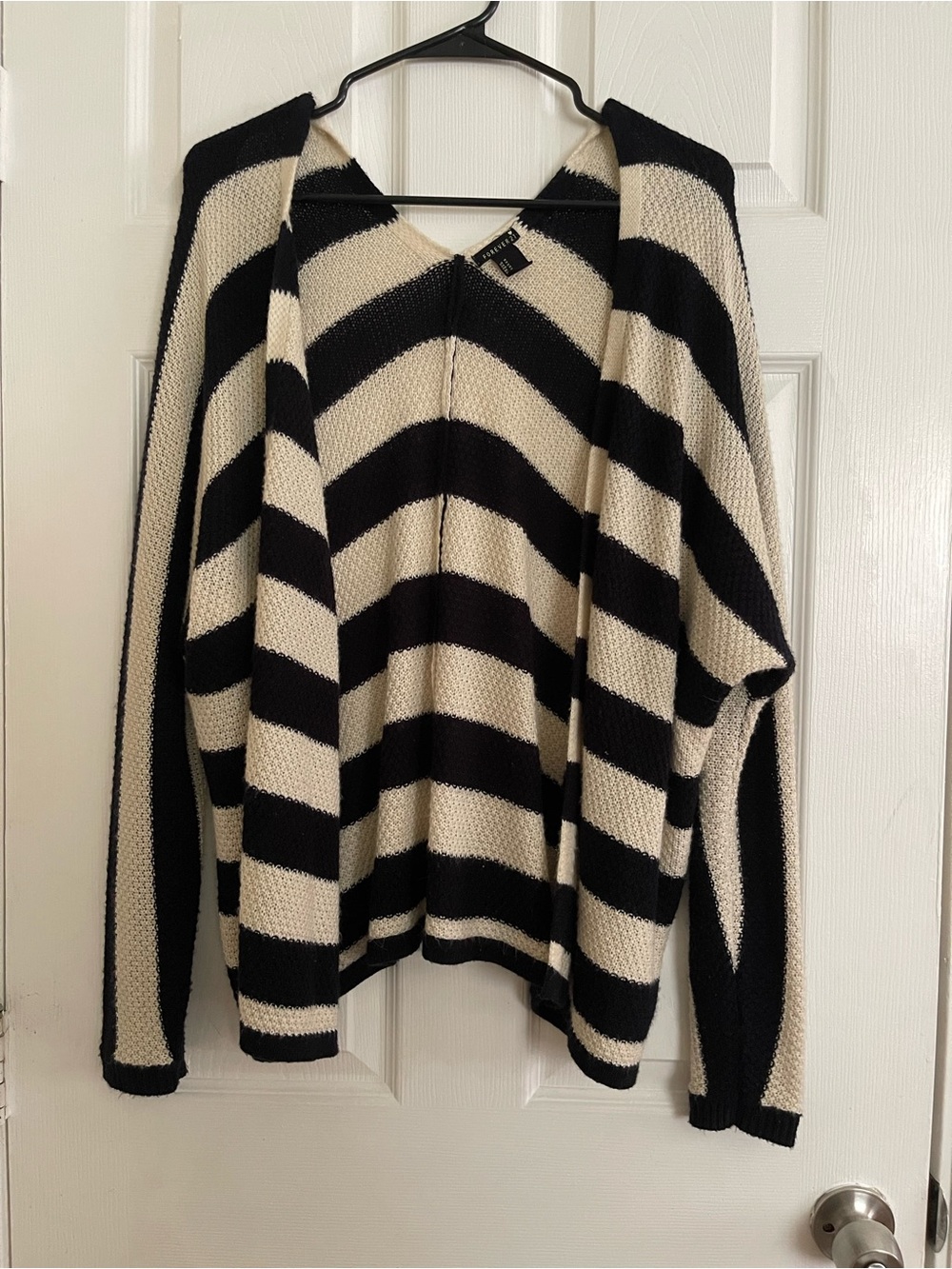 Forever 21 Black and Cream Striped Open Cardigan